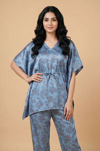 Zivame Satin Kaftan Loungewear Set - Glacier lake — thumbnail 5